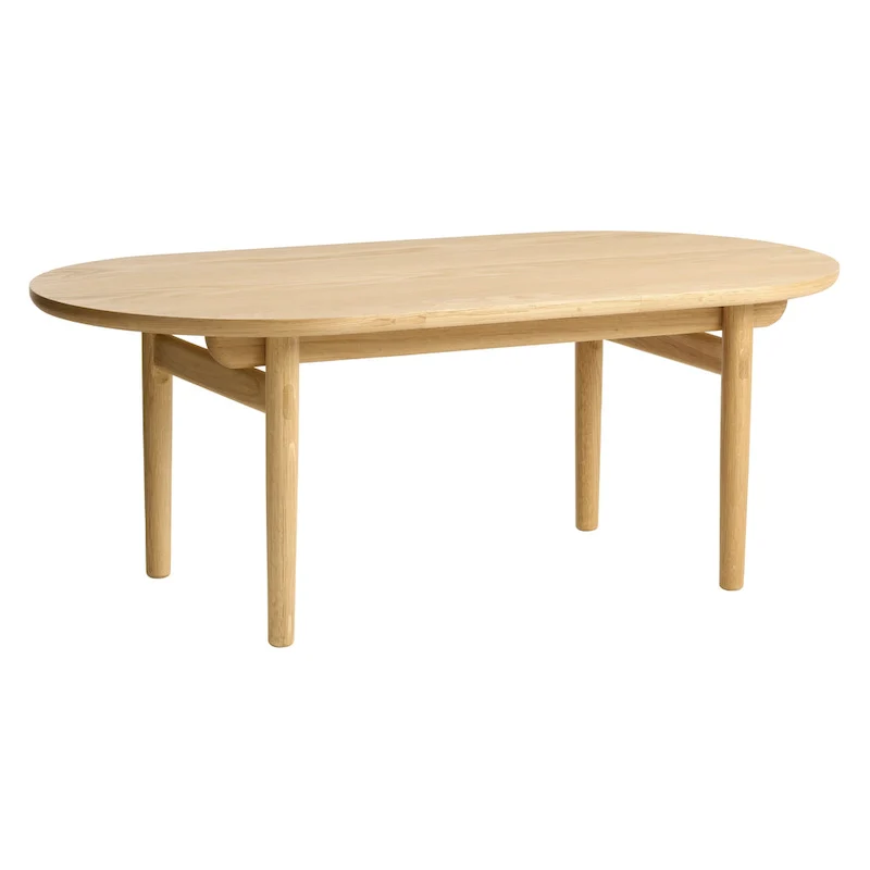 Natural Oak Oval Coffee Table, Mid-Century Modern, Solid Oak Legs, 51.125
