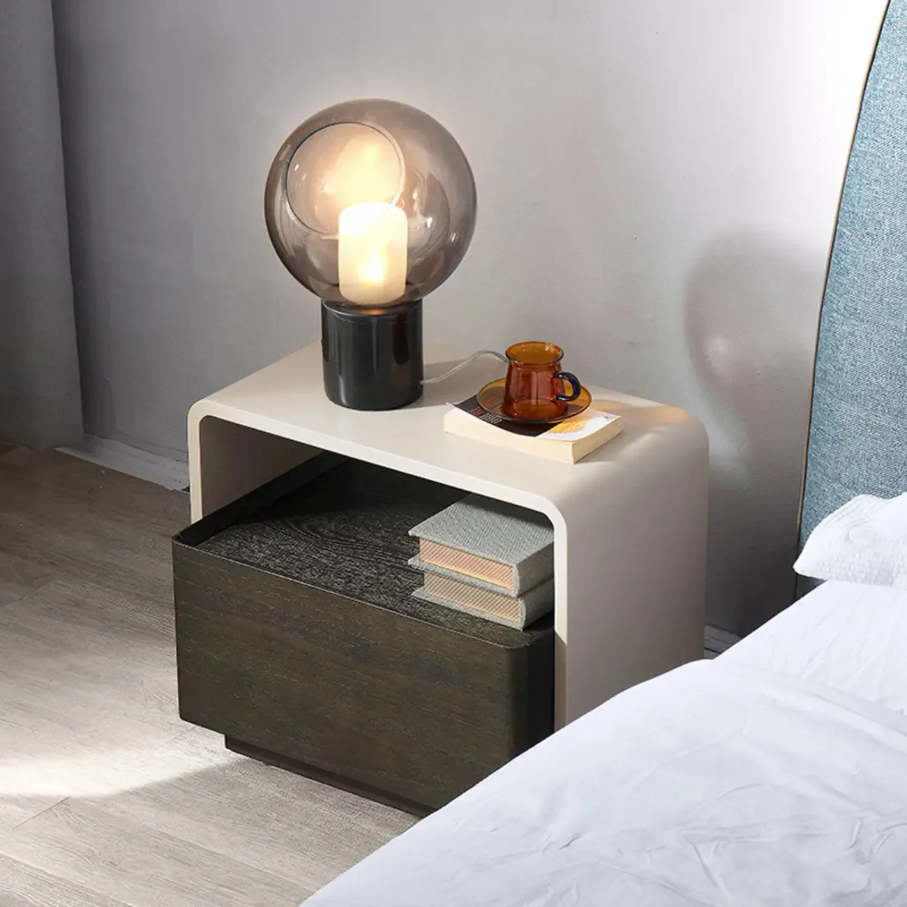 Chic Manufactured Wood Shelf & Drawer Nightstand