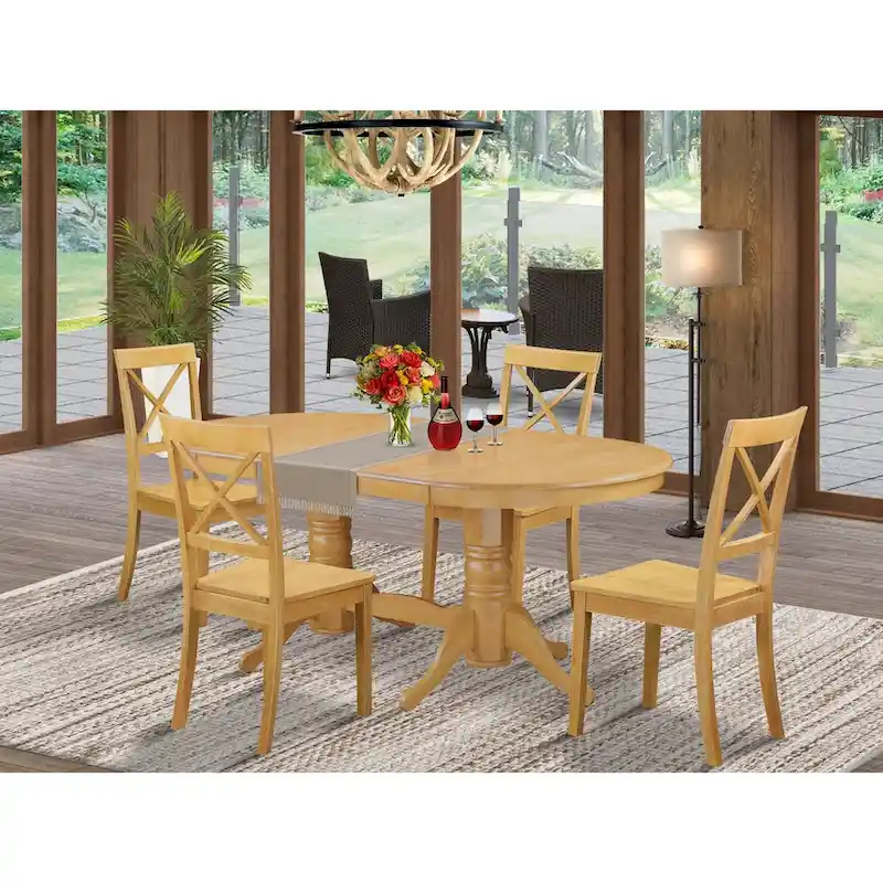 5-Piece Kitchen Table - Oval Dining Table with Butterfly Leaf and 4 Dining Room Chairs, Oak