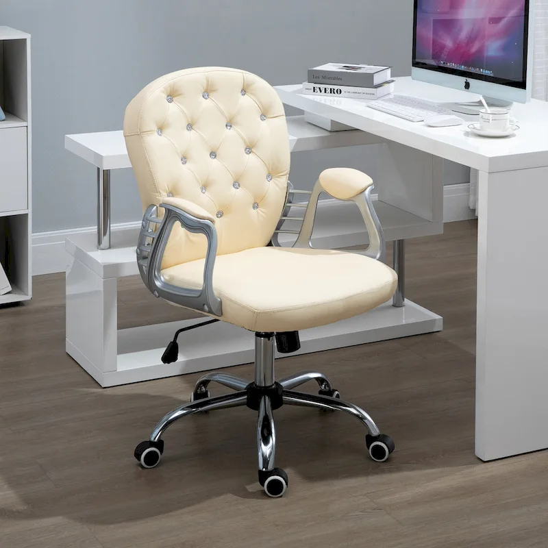 Faux Leather Office Chair with Tufted Backrest and Swivel Wheels