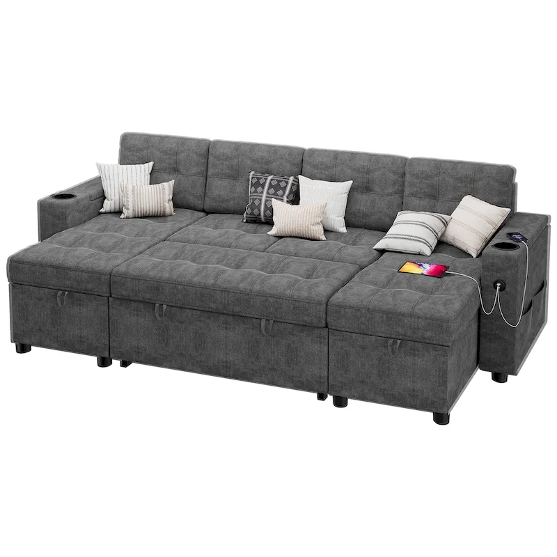 U-Shaped Sectional Sofa with Pull-Out Sleeper and Storage
