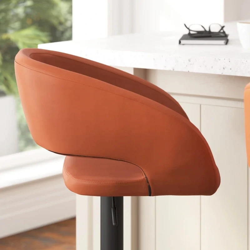 Modern Upholstered Adjustable Height Swivel Barstool with Footrest