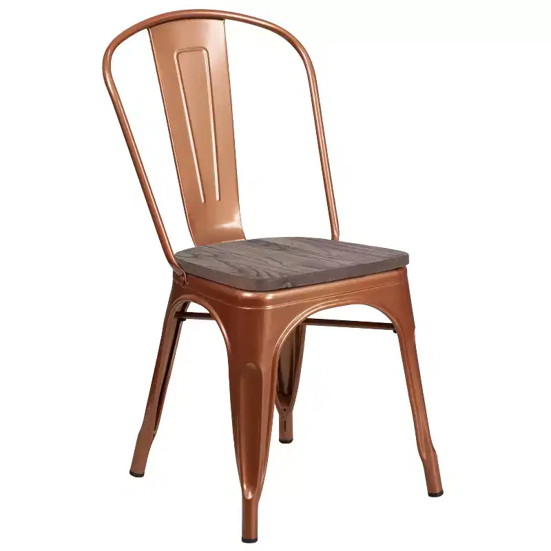 Flash Furniture Metal Stackable Chair with Wood Seat