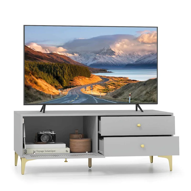 Modern TV Stand for 55 TVs with Drop Down Door Cabinet
