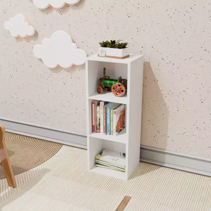 FurnitureR Modular Side Table & Storage Organizer, 3-Tier Cube Shelf with Square Design, Stackable Cubby Shelf for Living Room, Bedroom, Office, Study