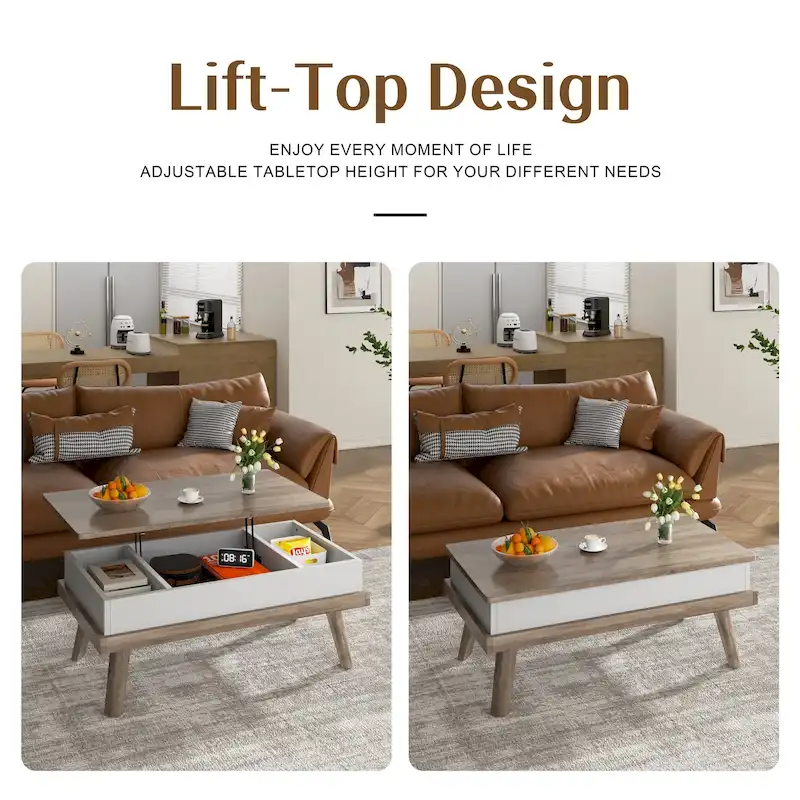 Futzca Wood Coffee Table with Hidden Compartment