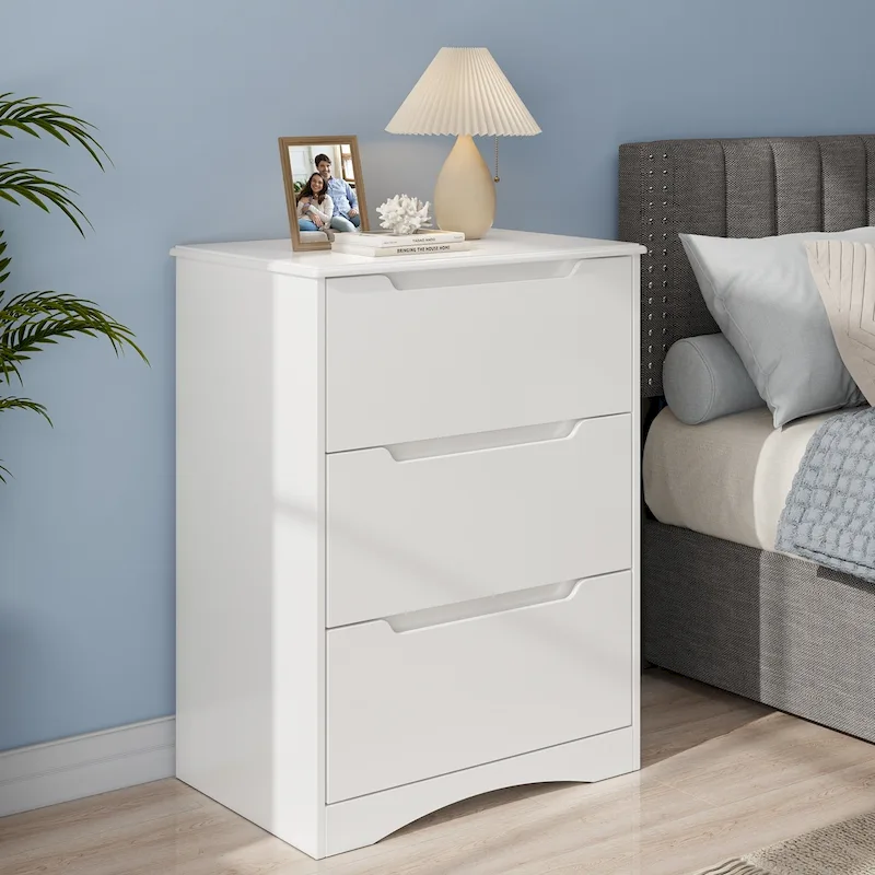 Wooden 3-Drawer Dresser for BedroomBedside NightstandModern Storage Chest Dresser in White