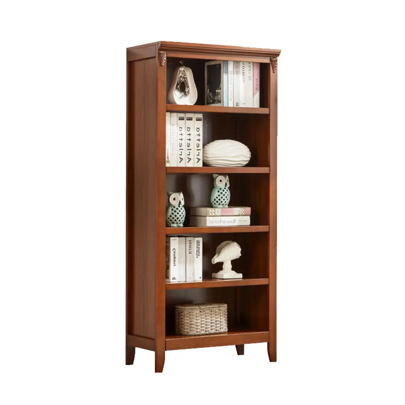 Dark Walnut Modern Vertical Adjustable Shelving Wood Bookcase