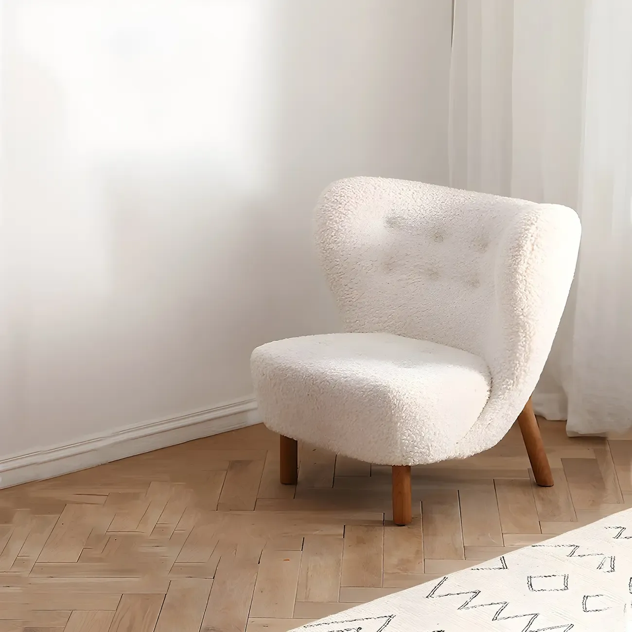 Mid-Century Modern Flannel Accent Chair in Off-White
