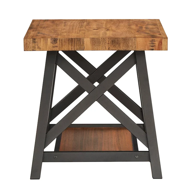 Bryson Rustic X-Base End Table with Shelf by iNSPIRE Q Classic