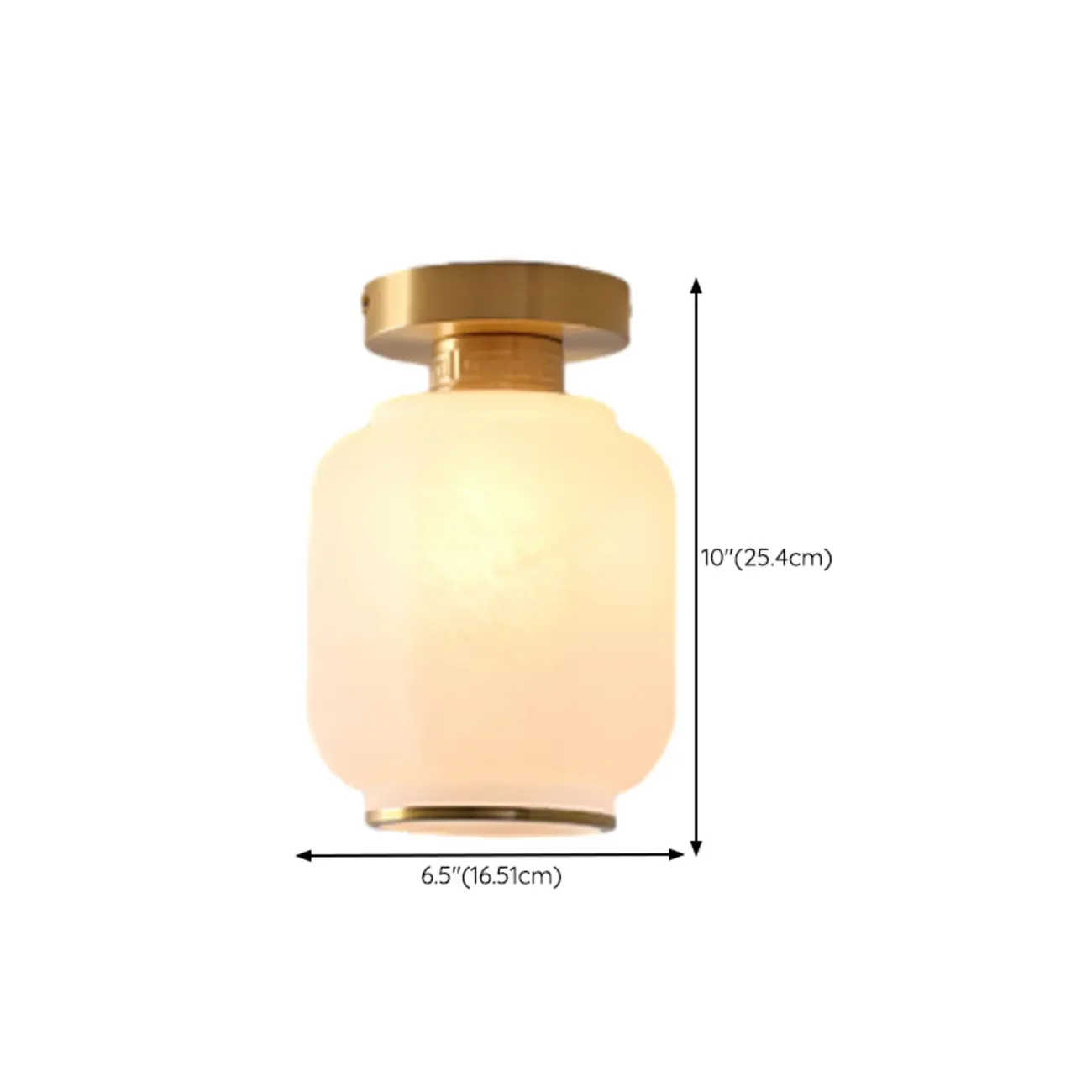 Modern White Glass Drum Golden Semi Flush Ceiling Light