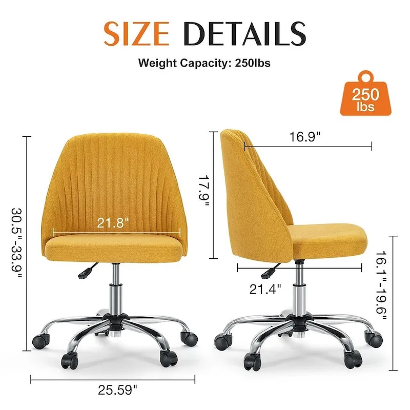 Office Chair with Wheels, Adjustable Height Fabric Upholstered Computer Desk Chair Swivel