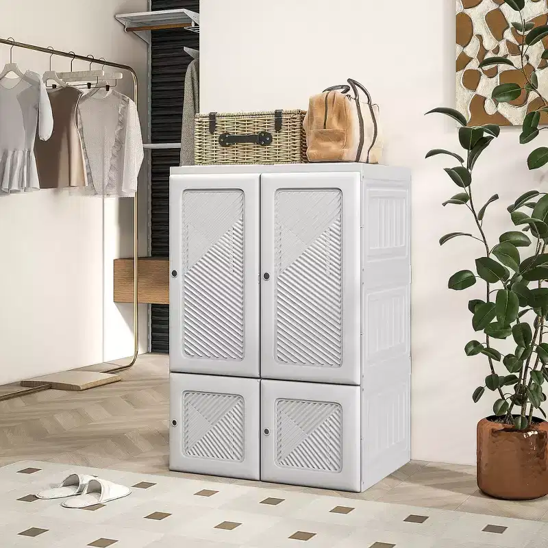 HOMCOM Portable Wardrobe Closet, Foldable Bedroom Armoire with Cube Compartment, Magnet Doors, Easy Assembly, White