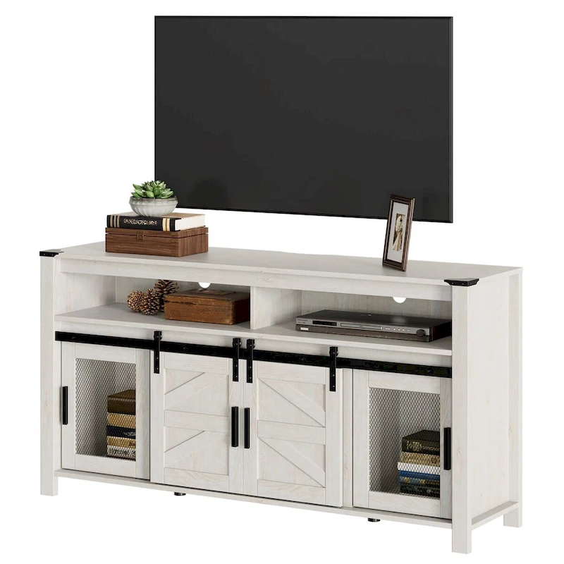 Farmhouse Barn Door TV Stand, Living Room Entertainment Center