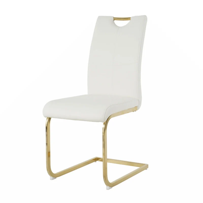 Modern Dining Chair with Gold Metal Legs Black Faux Leather Upholstered Cantilever Design 260 LBS Capacity Set of 2