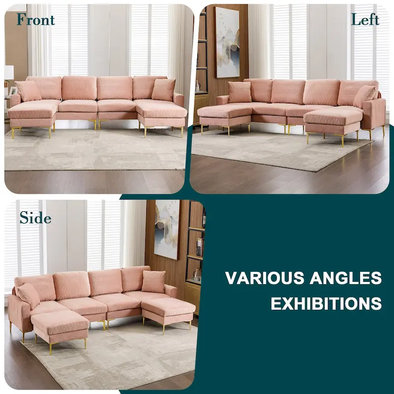 Velvet U-shaped modular detachable sectional sofa