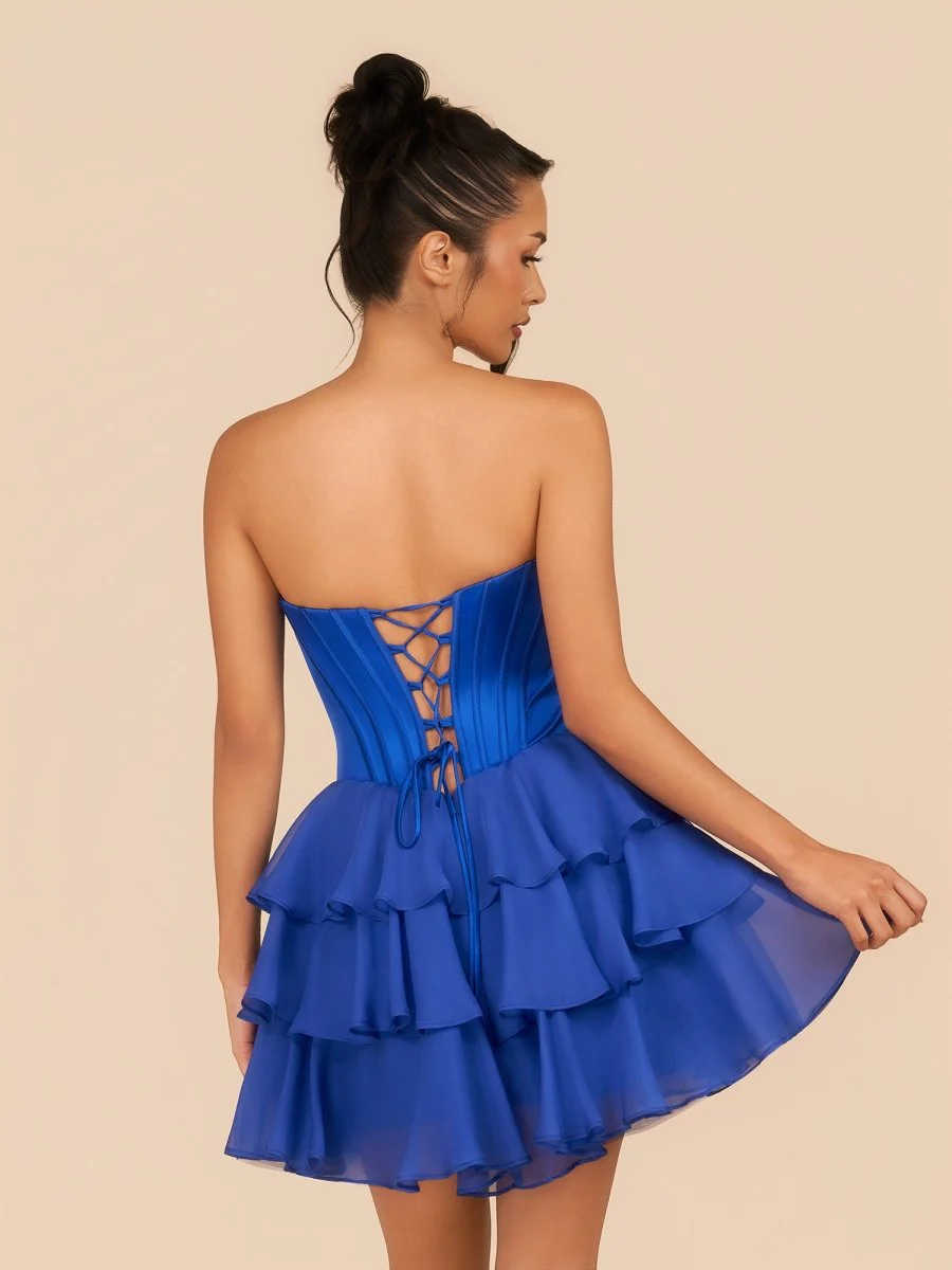 Royal Blue - Strapless A Line Ruffles Homecoming Dress With Beading