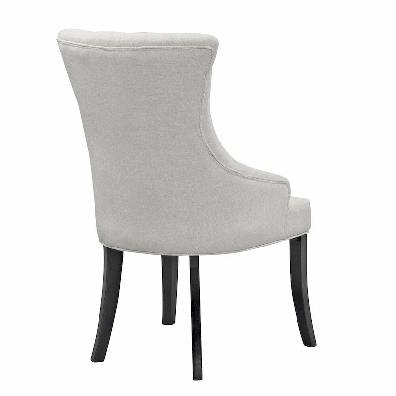 Beige Fabric Dining Chair Wing Chair with Tufted Buttons