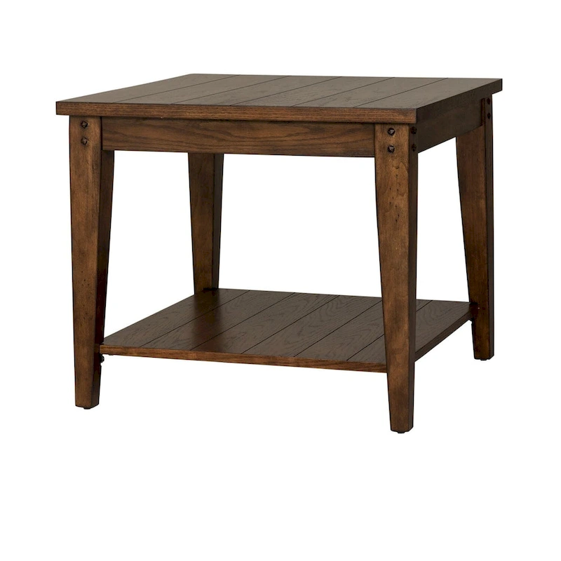 Liberty Furniture Lake House Square Lamp Accent Table Rustic Brown Oak