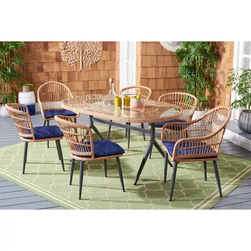 SAFAVIEH Outdoor Adison Genser 7-Piece Patio Dining Set - 63Wx37Dx29H