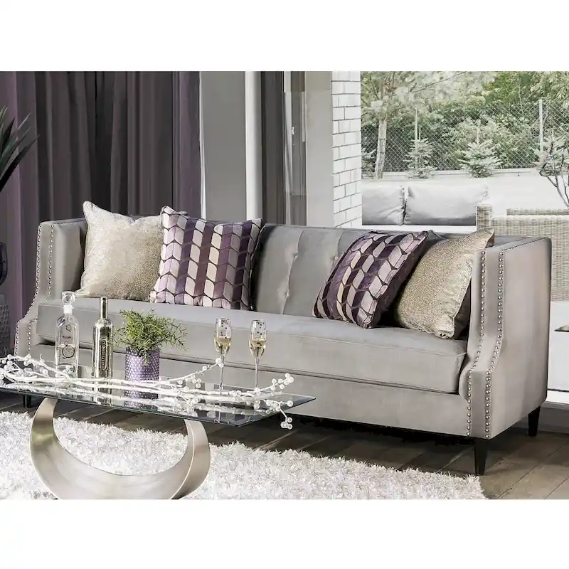 Nall Transitional Fabric Upholstered Tufted Back Tuxedo Arms Sofa by Furniture of America