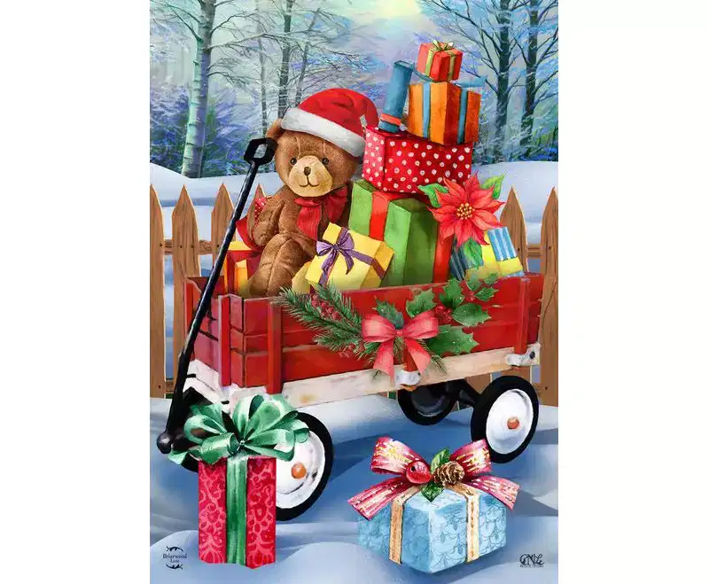 Briarwood Lane Christmas Wagon Garden Flag Holiday Gifts Teddy Be