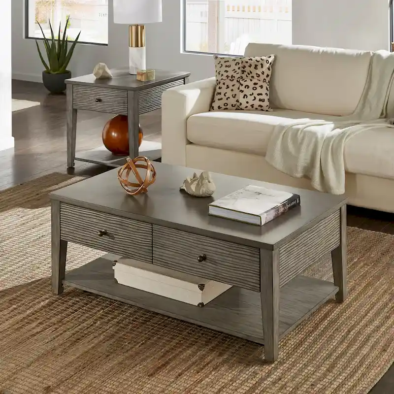 Coober Antique Grey Finish Grey Fiber Cement Table with Shelf by iNSPIRE Q Modern
