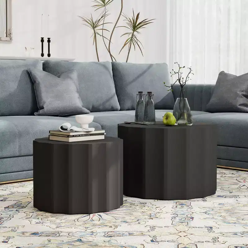 Nesting Coffee Table Set of 2, Modern Coffee Tables, Space-Saving Round Circle Coffee Tables