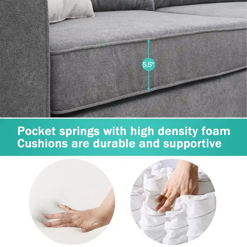 [VIDEO provided] [New] 91*91 Modern Upholstered Living Room Sectional Sofa, L Shape Furniture Couch with 3 Pillows