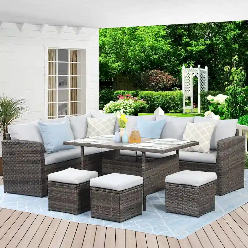 Royalcraft 7 Piece PE Rattan Wicker Patio Conversation Set
