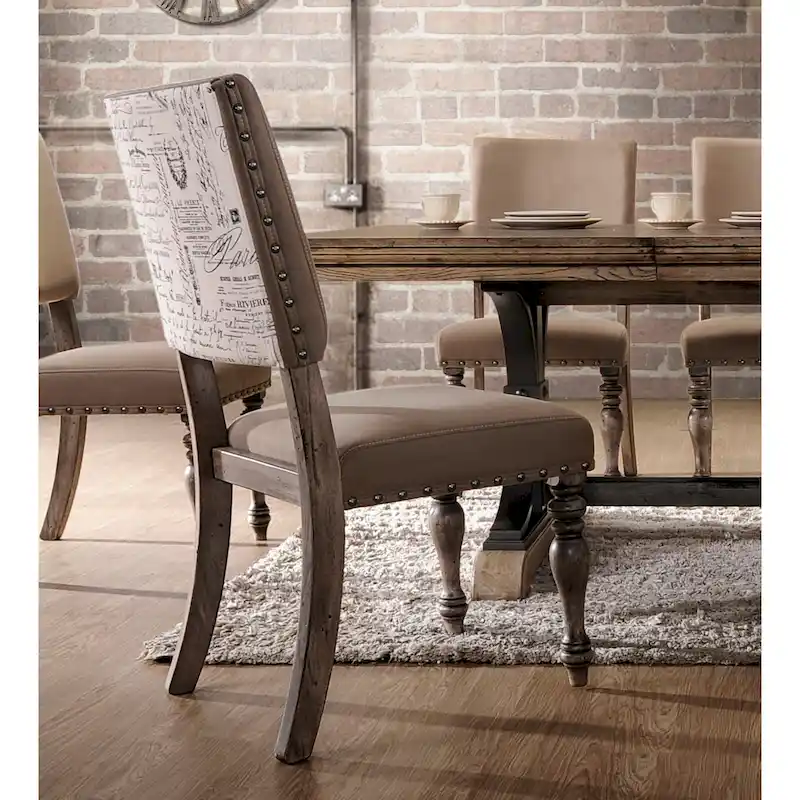 Rustic Dining Table with Removable Leaf & 8 Upholstered Chairs – Brown / Driftwood, Seats 8
