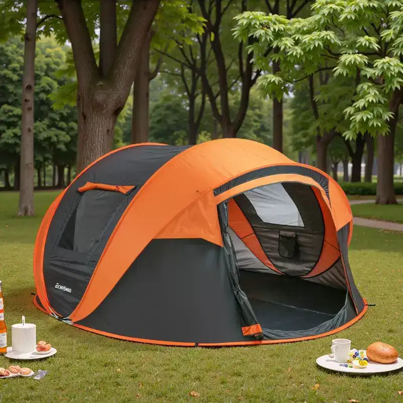 NAYSAYE 5-8 Person Pop-Up Camping Tent with Easy Setup, Spacious Interior, and Enhanced Ventilation, White and Gold, 86.61*125.98*51.18