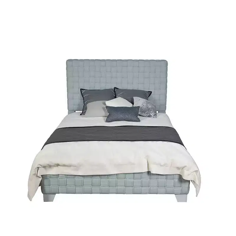 Acme Furniture Queen 91" Saree Bed Light Teal Chenille/Gray Finish