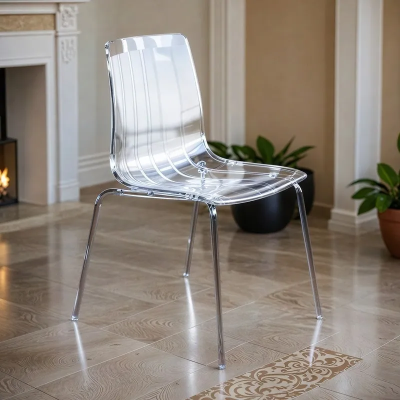 Ralph Acrylic Plastic Dining Chair (Set of 4) Chrome Metal Legs Modern Transparent Accent Side Chair for Dining Room & Kitchen