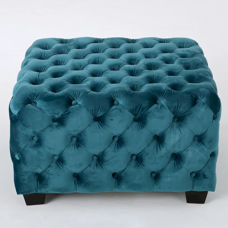 Jaymee Modern Glam Button Tufted Velvet Ottoman by Christopher Knight Home
