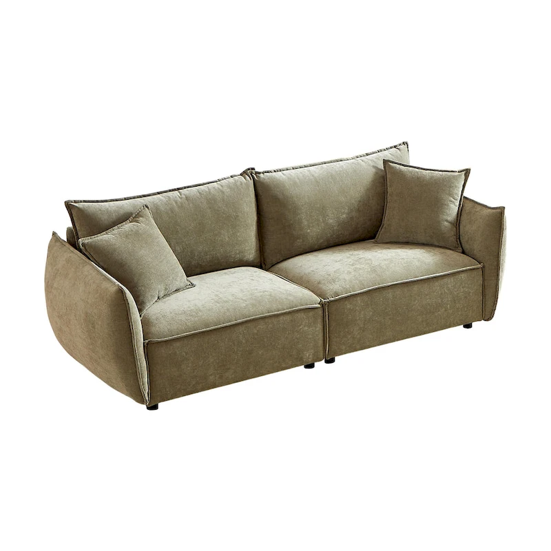 Light Green 88 Chenille 3-Seater Sofa with 2 Extra Pillows and Thickly Padded Seat