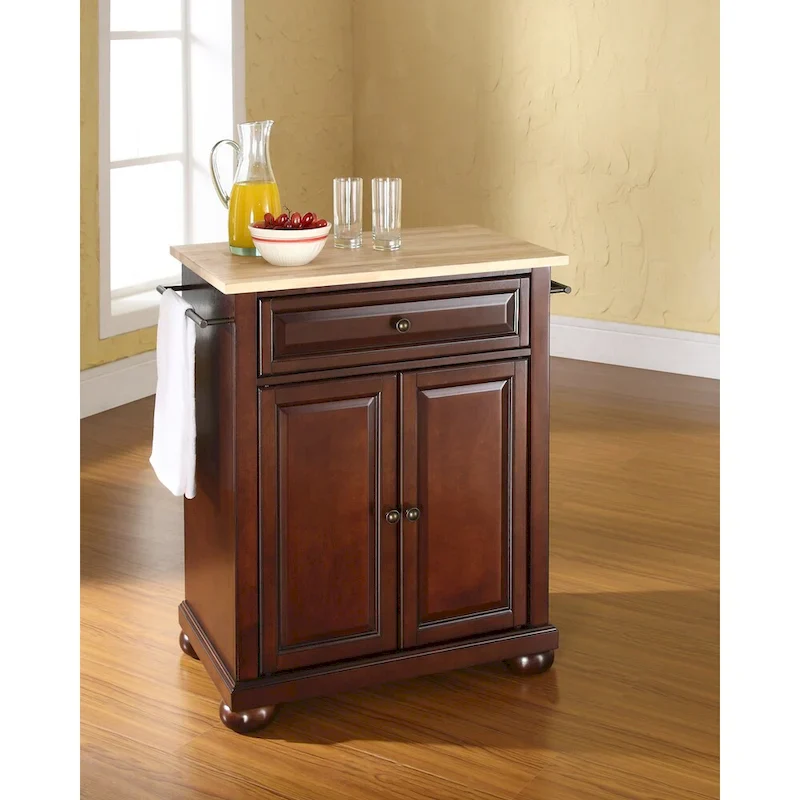 Crosley Alexandria Natural Wood Top Portable Kitchen Island in Vintage Mahogany Finish - 18d x 31w x 33.5h