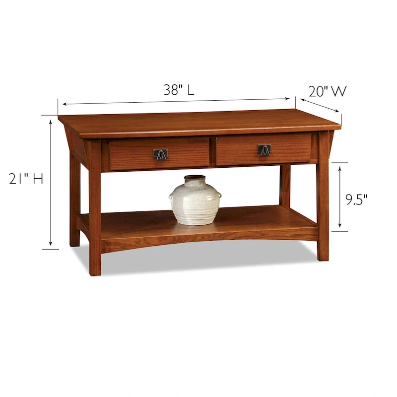 Solid Wood Mission Coffee Table with 2 Drawers – Russet Brown / Slate Brown, Craftsman Style