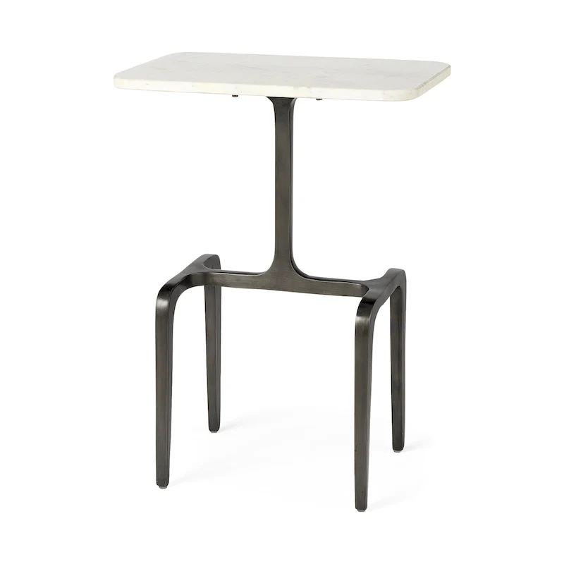 White Marble Top Rectangular Accent Table with Gold Metal Base - 17.3L x 11.3W x 22.8H