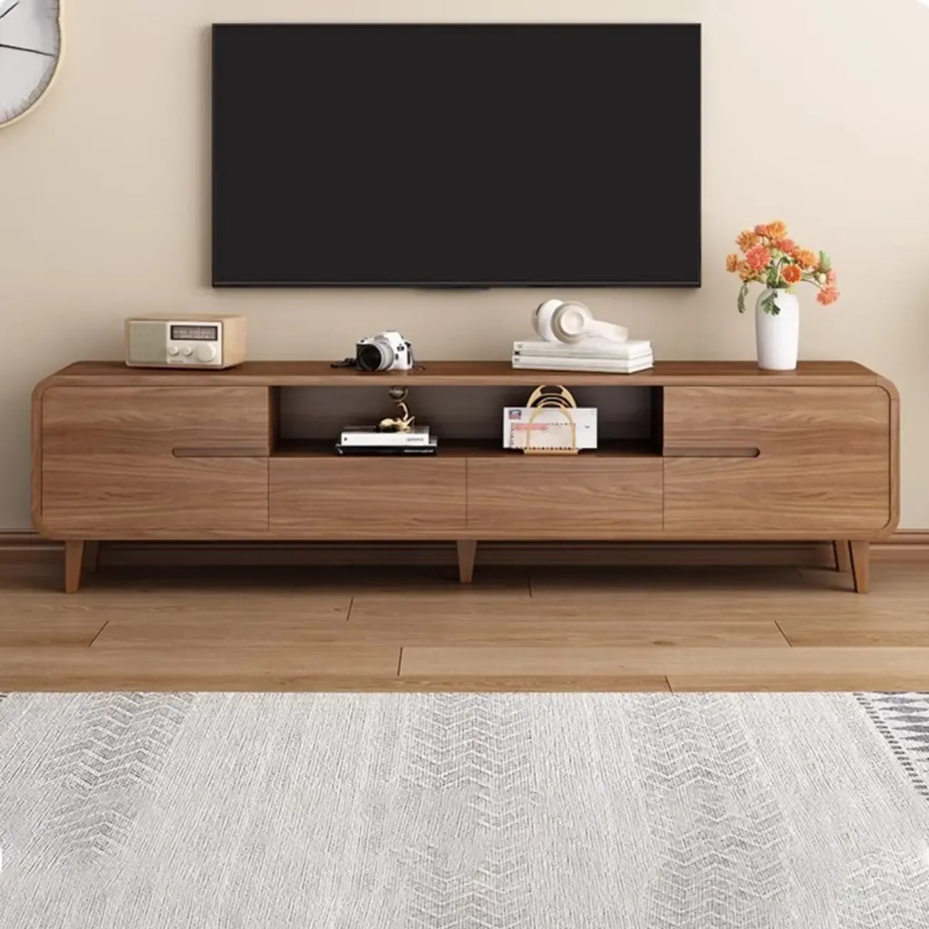 Mid-Century Modern Wood TV Stand with Storage