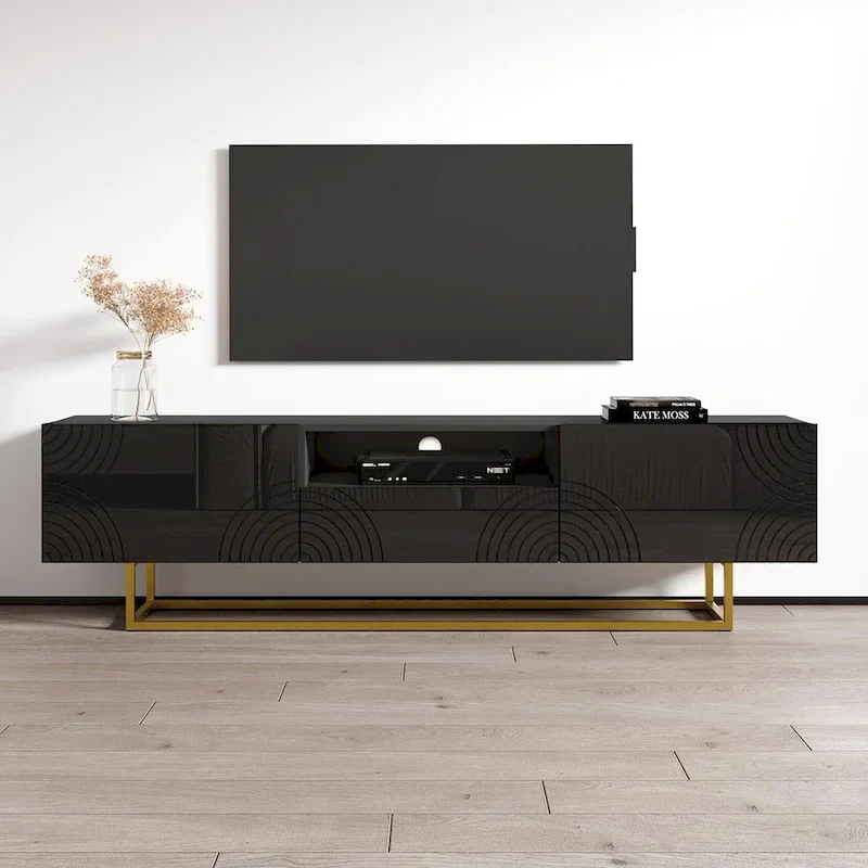 TV Stand with High Gloss Fronts and Storage