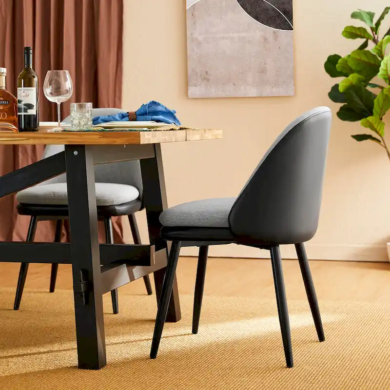 Glitzhome Modern Set of 2/4 PU Leather Mixed Fabric Dining Side Chairs with Metal Legs