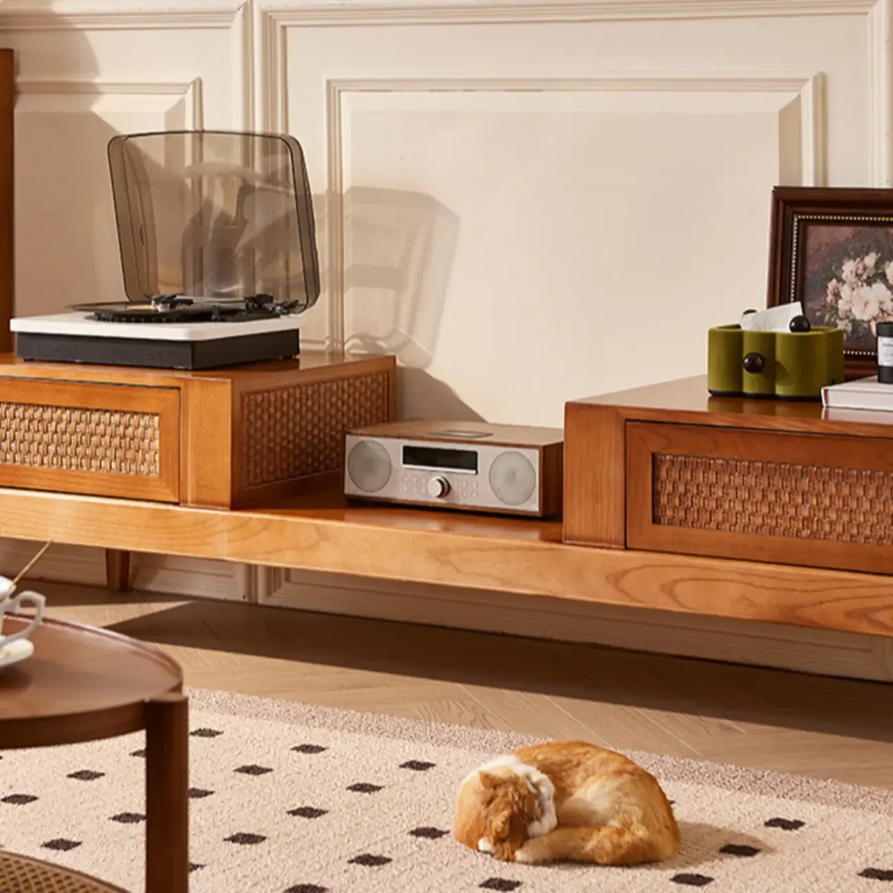 70Inch Modern Brown Wood TV Stand Entertainment Center