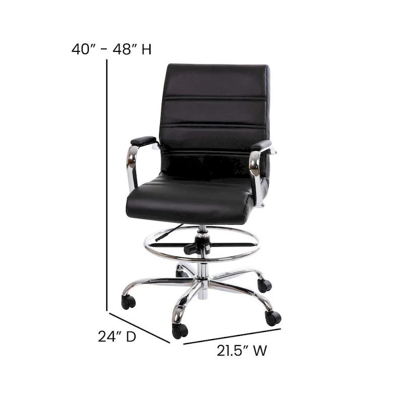 Mid-Back LeatherSoft Drafting Chair with Adjustable Foot Ring and Chrome Base