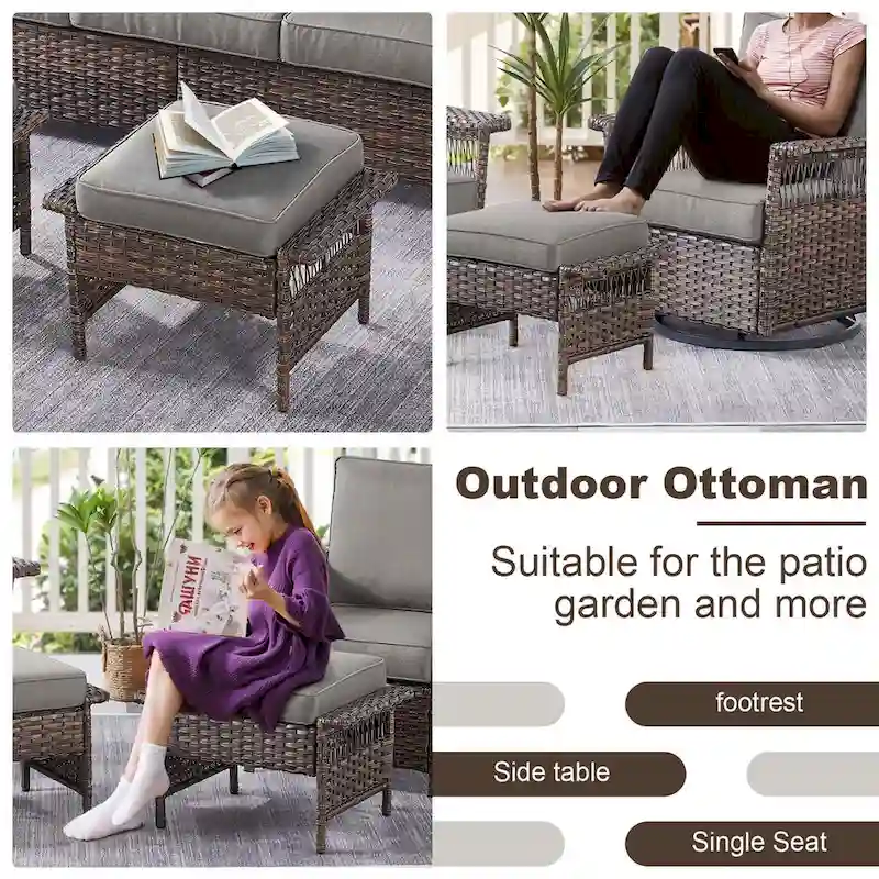 Gymojoy Patio Bistro Set w/ 360 Swivel Rocking Chairs & Table - Brown