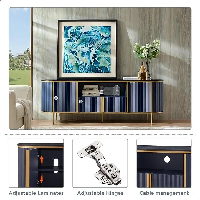 Modern Luxury TV Stand, Entertainment Cente, with Faux Marble Top