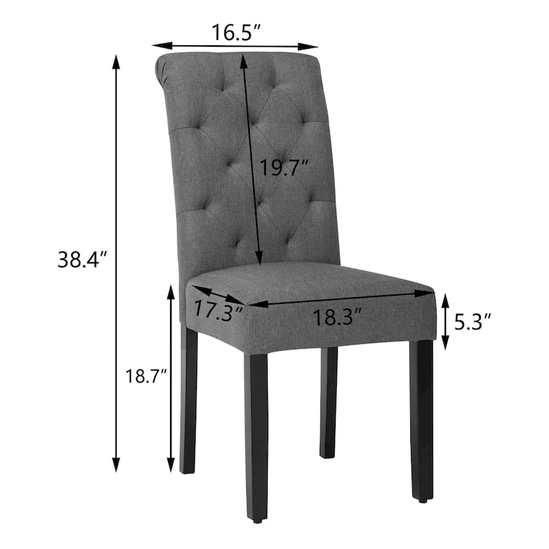 Fabric Upholstery High Back Tufted Parson Dining Chairs and Black Legs Set of 2