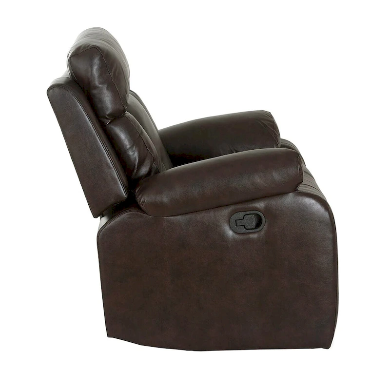 Gel Leatherette Manual Motion Recliner with Pillow Top Armrest in Brown