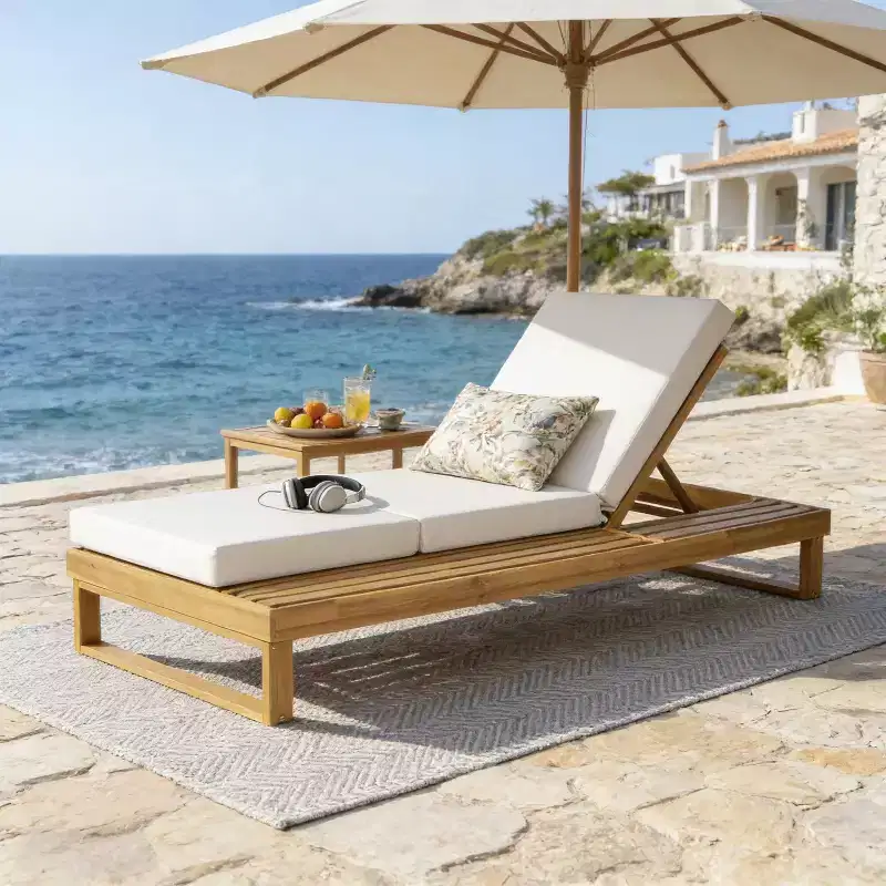 Christopher Knight Home Hudson Patio Modern Acacia Wood 4-Position Adjustable Chaise Lounge with Cushion