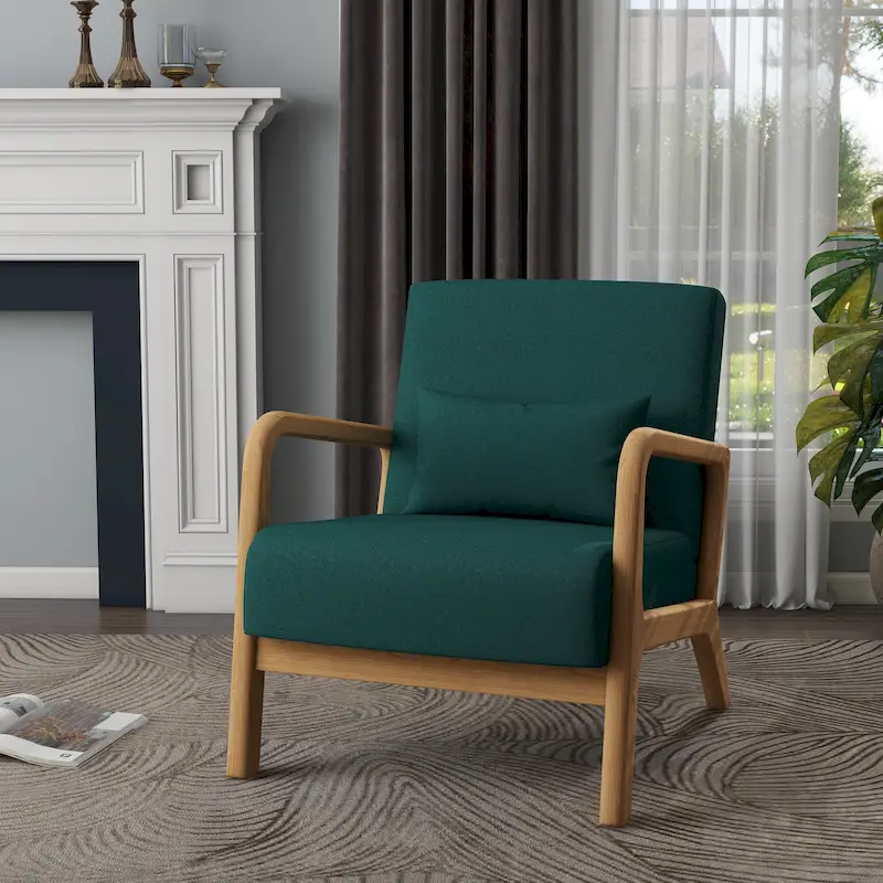 Mid Century Modern Upholstered Accent Chair with Pillow